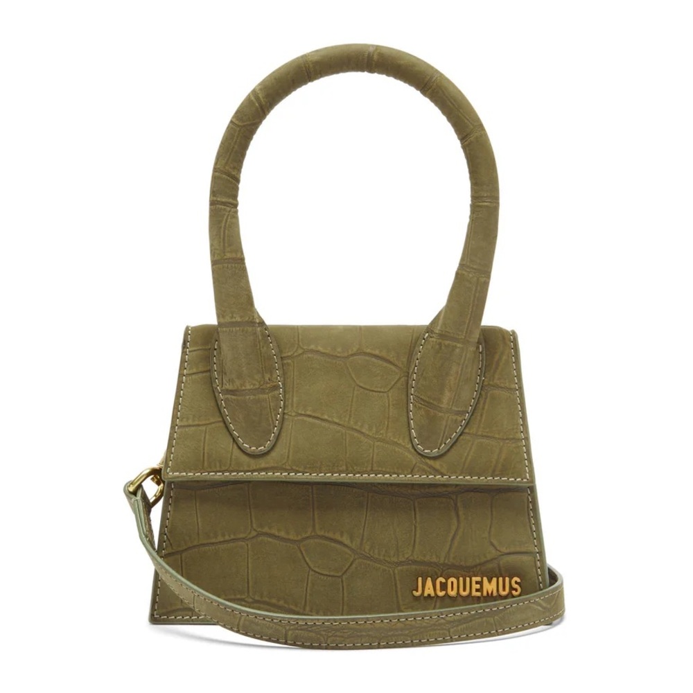 Jacquemus Khaki Croc Le Chiquito Moyen Top Handle Bag